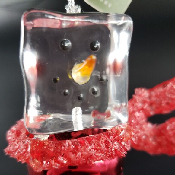 Jingle Bell Snowman Christmas Ornament Clear Acrylic Ice Cube Cannon Falls Vtg - Picture 3 of 14